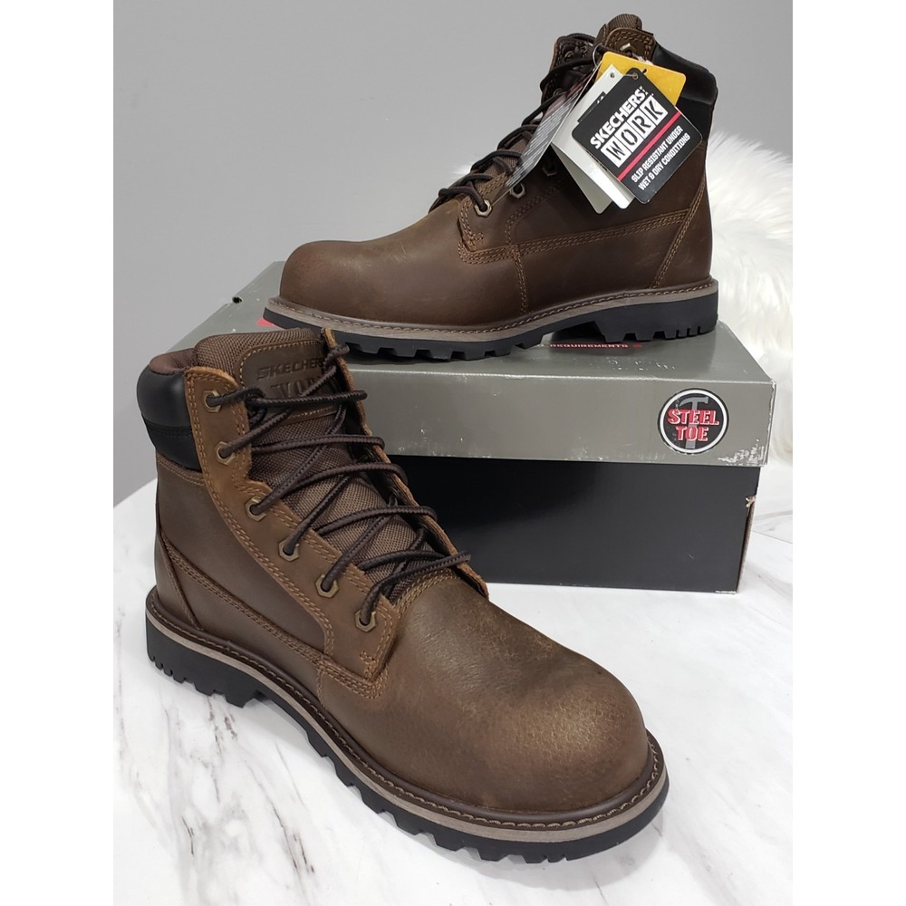 NEW SIZE 9 Men's Skechers Work LongRider Steel Toe Brown‎ leather boots